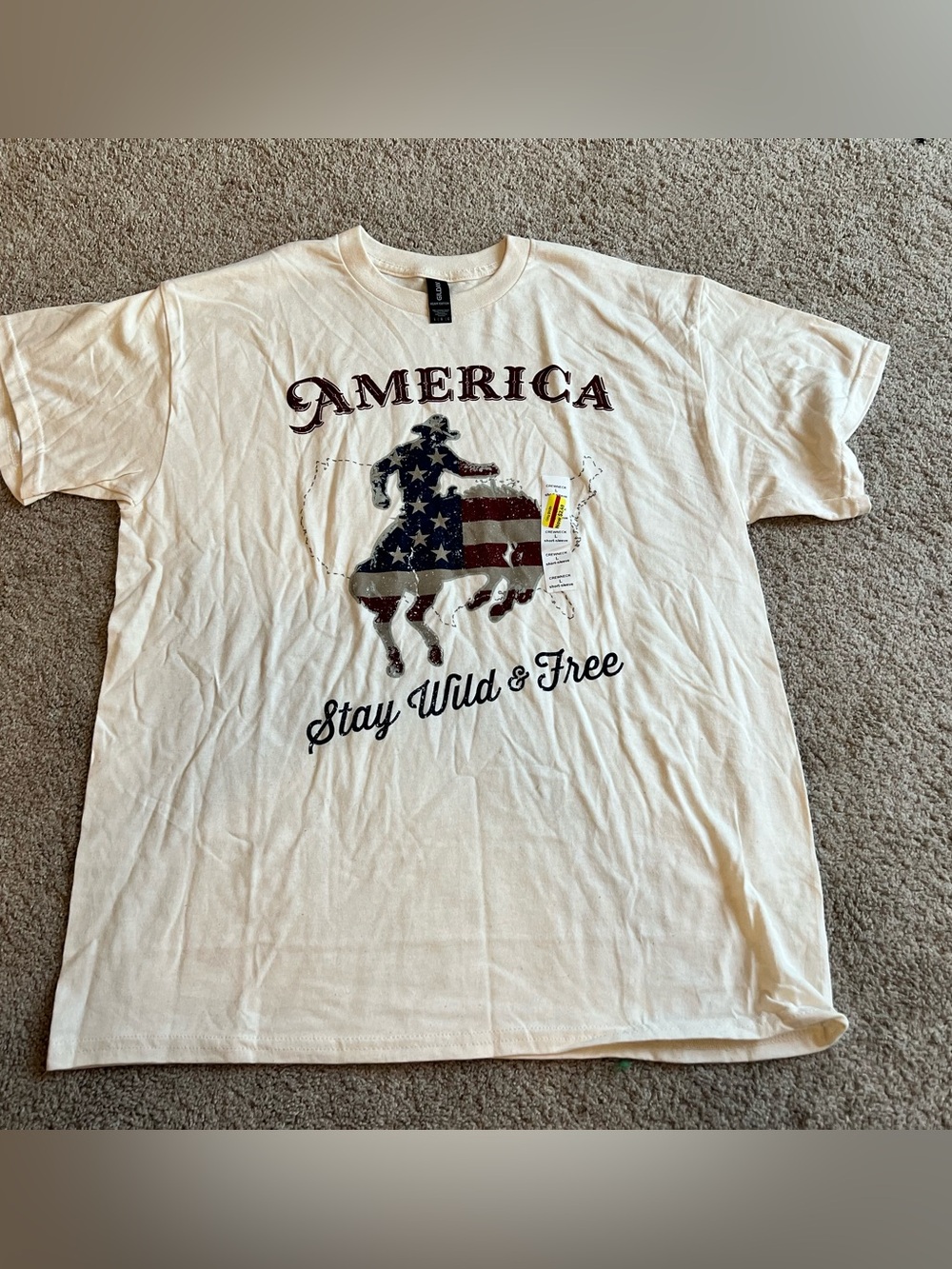 Gildan Cream 'America' Graphic Tee with Flag Rider